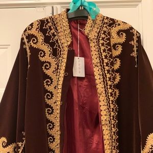Vintage duster, stand collar, maroon velvet.